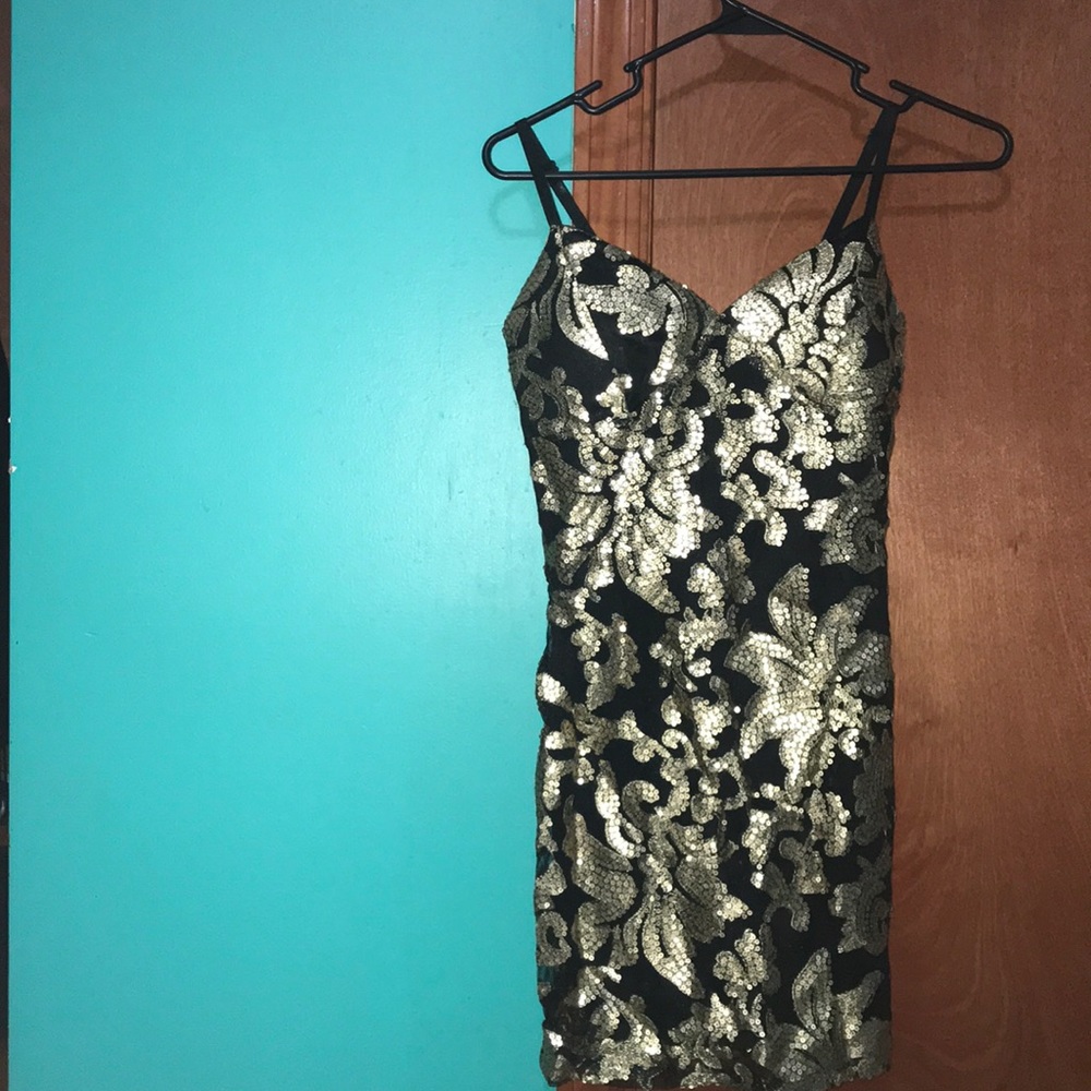 Windsor short dress, gold and black